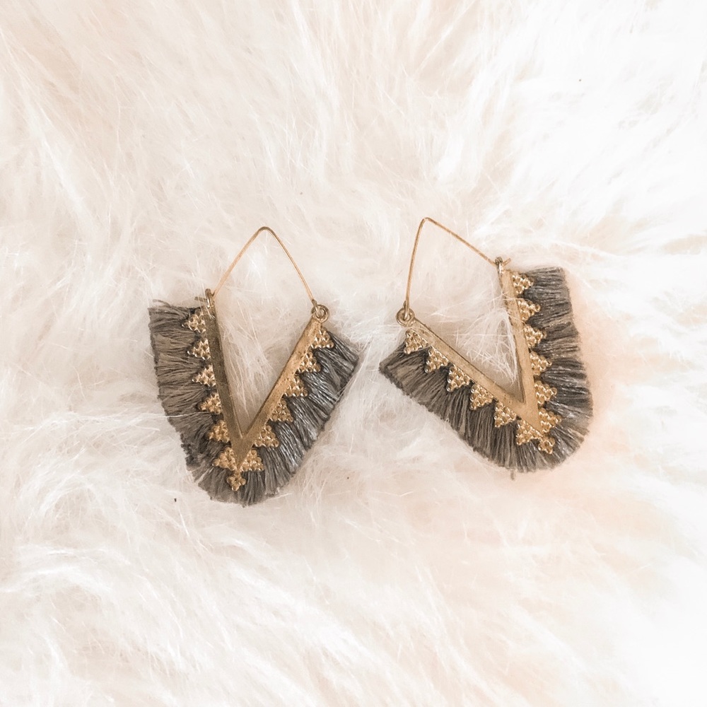 Gray/Gold Tassel Drop Earrings